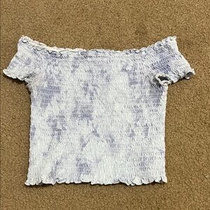 SO Off-Shoulder Smocked Crop Top - White and Blue